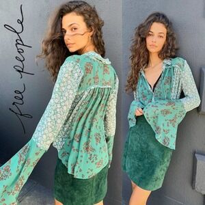 NWT Free People Serena Printed Blouse
